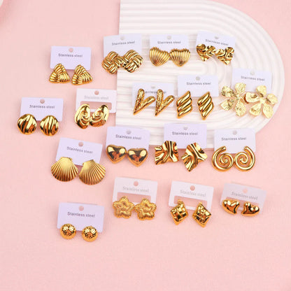 10Pairs/Lot Elegant Simple Stainless Steel Women Earrings Geometric Heart Mixed Style Jewelry Gift Giving Wedding Travel