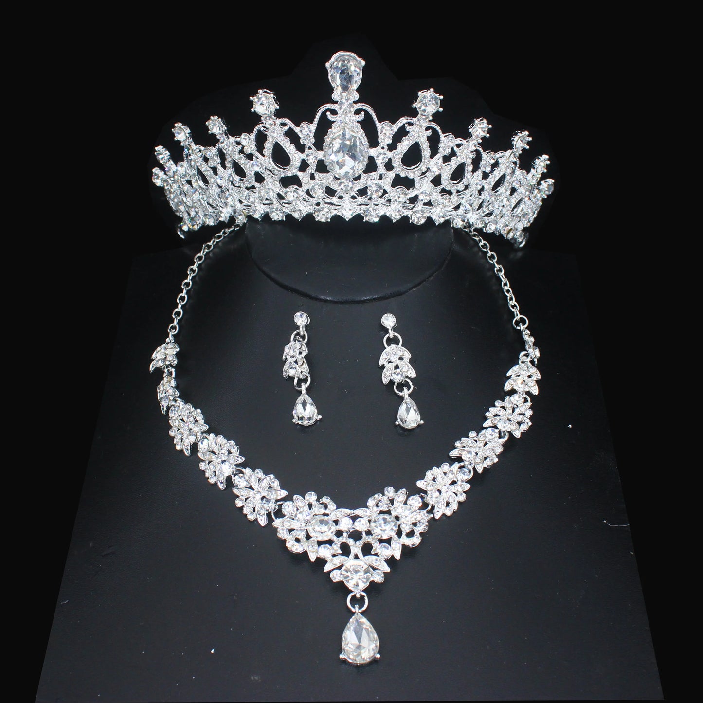 Luxury Crystal Wedding Bridal Jewelry Sets Women/Girl Gold Color Tiara/Crown Earrings Choker Necklace Bride Jewelry Set