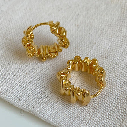 Irregular C Stud Earrings for Women Gold/Silver Color Water Ripple Pattern Glossy Geometric Metal Ear Accessories Party Gift