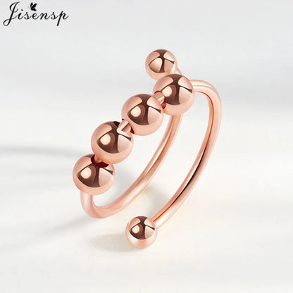 Simple Metal Beads Fidget Rotating Rings for Women Men Rotate Freely Anti Stress Anxiety Ring Spiral Round Ball Rotate Jewlery