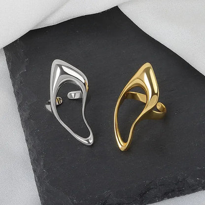 Female Fashion Smooth Exaggerated Exquisite Elegant Rings Silver Color Geometric Hollow Ring Jewelry Accessories Gift