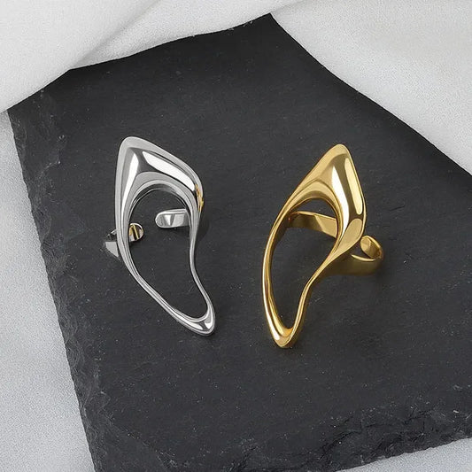 Female Fashion Smooth Exaggerated Exquisite Elegant Rings Silver Color Geometric Hollow Ring Jewelry Accessories Gift