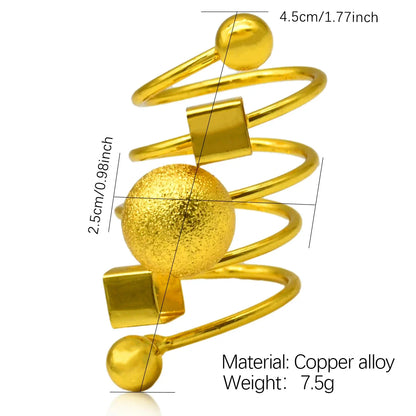 Brazilian Spiral Ring Women 24K Gold Plated Wedding Bride Arabic Ethiopian Dubai Big Nigerian Jewellery Moroccan Resizable