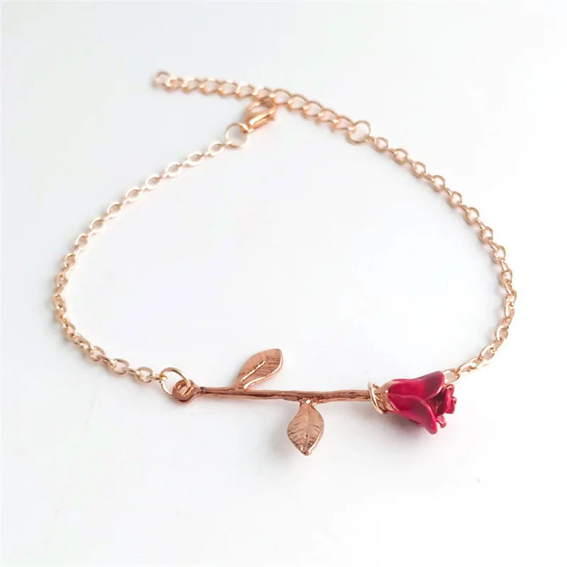 Korean Light Luxury Tulip Flower Bracelet For Women Shiny Zircon Opal Pearl Beaded Rose Adjustable Charm Bracelet Trendy Jewelry