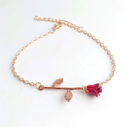 Korean Light Luxury Tulip Flower Bracelet For Women Shiny Zircon Opal Pearl Beaded Rose Adjustable Charm Bracelet Trendy Jewelry