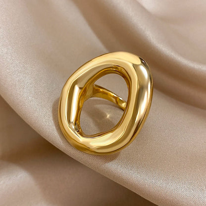 Irregular Geometric Circle Rings for Women Men Fashion Chunky Gold Plated Stainless Steel Finger Rings Unique Design Jewelry