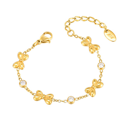 Vnox Stainless Steel Children's Bracelet For Baby Girls,Cubic Zirconia Inlay With Bow Element Chain,Cute Style Jewelry Daily