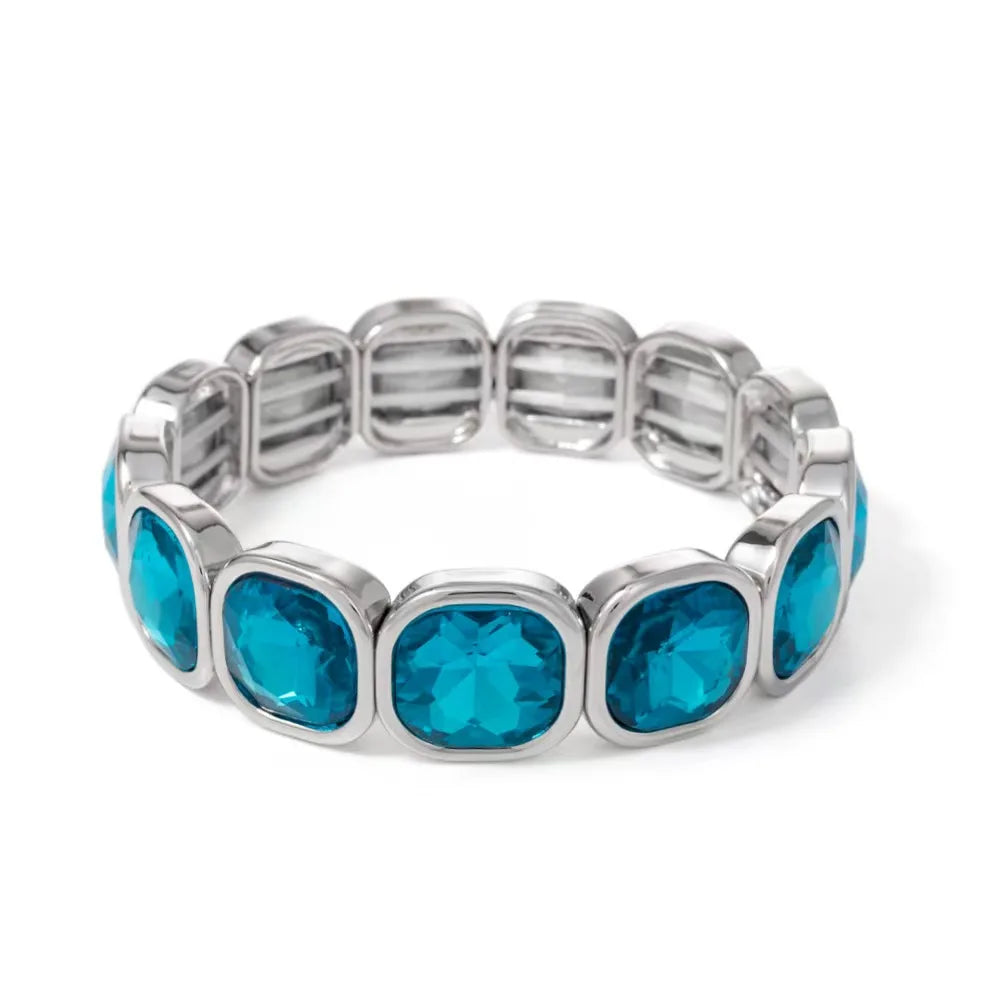 Boho Style Fashionable Light Luxury Square Beaded Inlaid Crystal Elastic Rope Bracelet Women's Jewelry