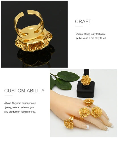 Brazilian Spiral Ring Women 24K Gold Plated Wedding Bride Arabic Ethiopian Dubai Big Nigerian Jewellery Moroccan Resizable