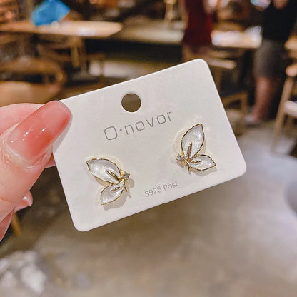 New Fashion Enamel Butterfly Stud Earrings Women Personality Beautiful Golden Rimmed Crystal Butterflies Earrings Jewelry Gift