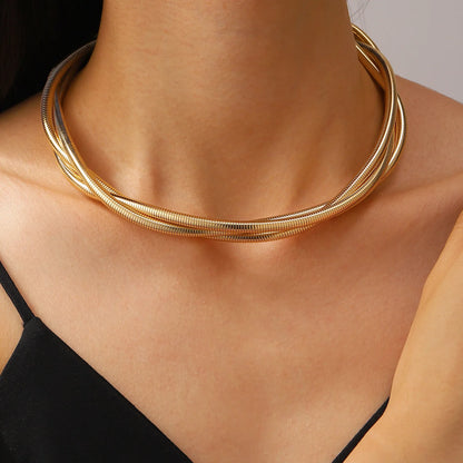 European and American exaggerated necklace personality snake bone multi-layer three line winding loop buckle punk metal necklace