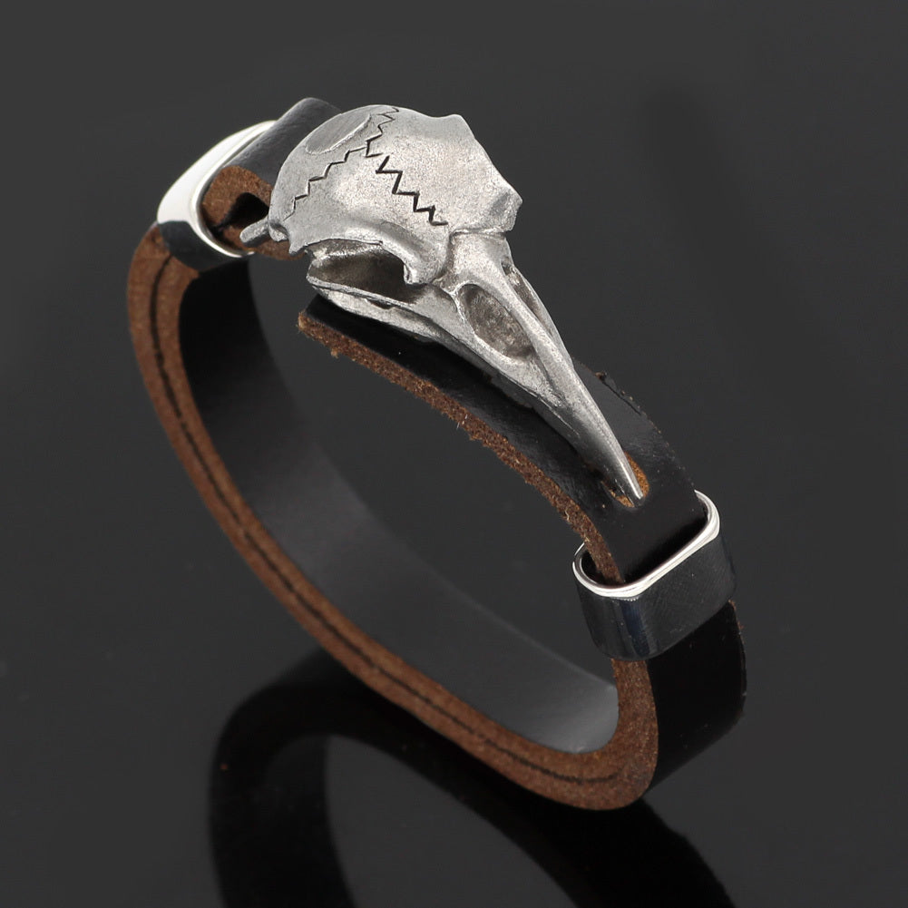 Viking Stainless Steel Crow Skull Bracelet - 304 Stainless Steel Norse Odin Jewelry with Intricate Detailing, Durable Men's Amulet Accessory for Casual & Formal Wear