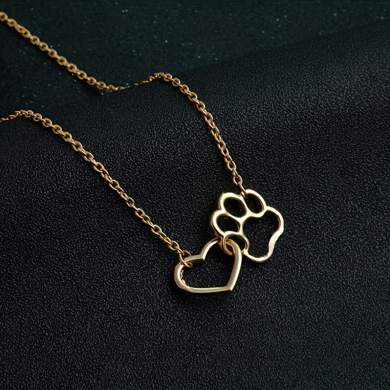 Simple Design Cute Dog Footprint Heart Shape Pendant Necklace Female Jewelry, Mother's Day Gift, Birthday Gift