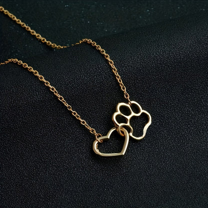 Simple Design Cute Dog Footprint Heart Shape Pendant Necklace Female Jewelry, Mother's Day Gift, Birthday Gift