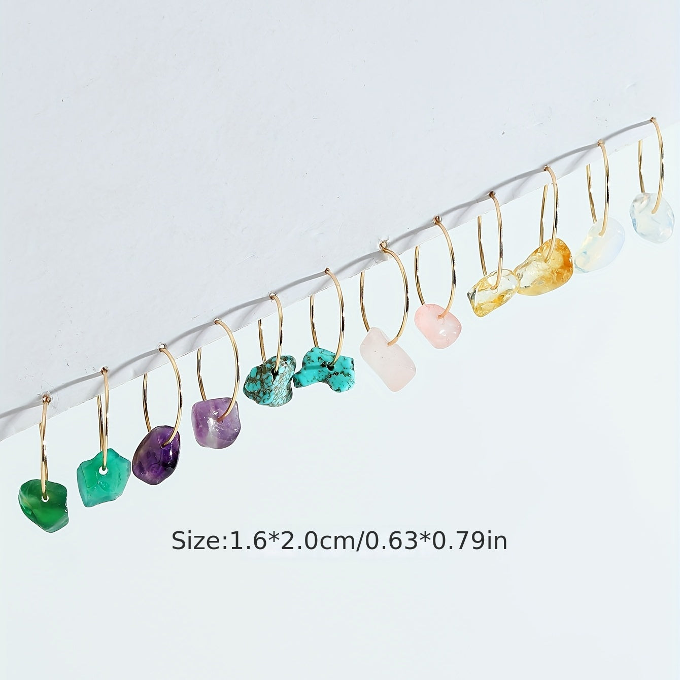 6 Pairs Natural Raw Stone Hoop Earrings Elegant Vocational Temperament Creative Exquisite Gift For Women Personality Jewelry