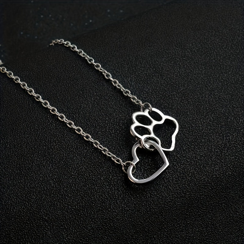 Simple Design Cute Dog Footprint Heart Shape Pendant Necklace Female Jewelry, Mother's Day Gift, Birthday Gift