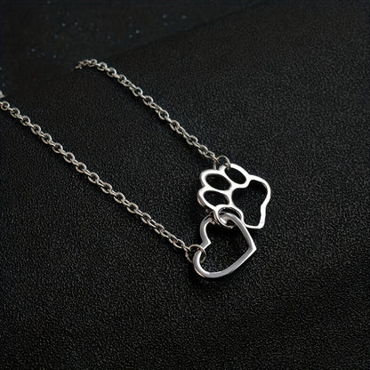 Simple Design Cute Dog Footprint Heart Shape Pendant Necklace Female Jewelry, Mother's Day Gift, Birthday Gift