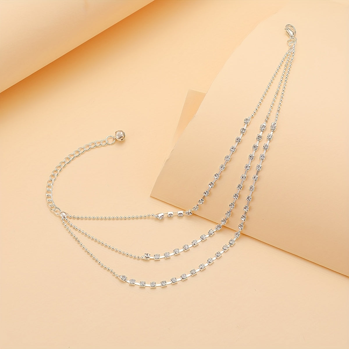 1pc Elegant Simple Style Silvery Plated Copper Anklet with Rhinestone Tassel Chain, Fashionable Claw Chain for Women