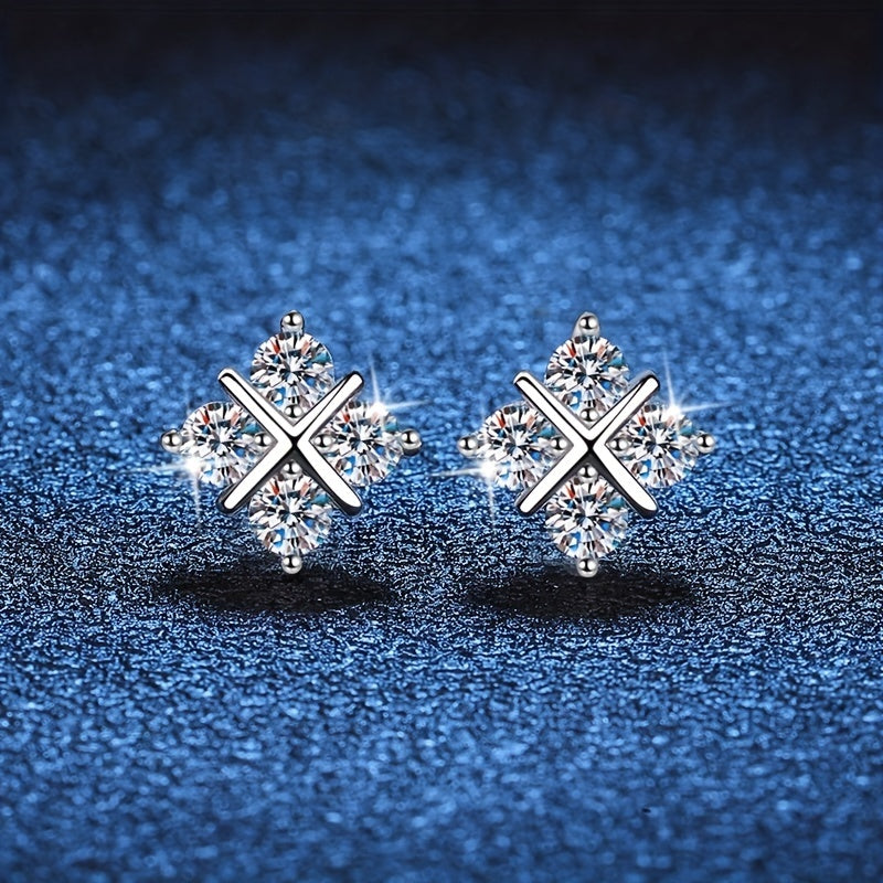 925 Sterling Silver Moissanite Stud Earrings Geometric Rhombus For Men Women Couple Jewelry  Holiday Birthday Anniversary Mother's Day Gift