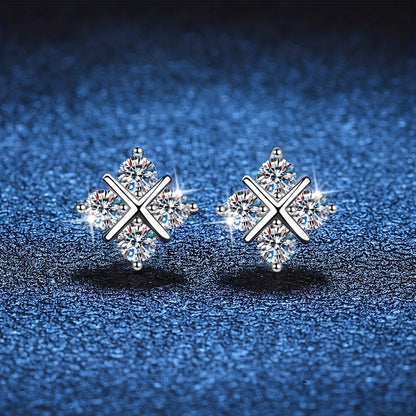 925 Sterling Silver Moissanite Stud Earrings Geometric Rhombus For Men Women Couple Jewelry  Holiday Birthday Anniversary Mother's Day Gift