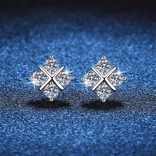 925 Sterling Silver Moissanite Stud Earrings Geometric Rhombus For Men Women Couple Jewelry  Holiday Birthday Anniversary Mother's Day Gift