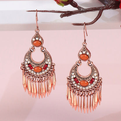 Boho Geometric Waterdrop Tassel Earrings for Women - Vintage Style Ear Jewelry