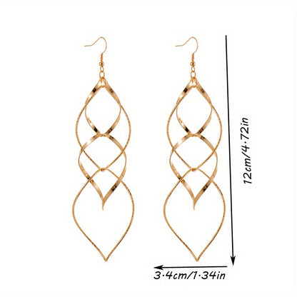 Pair of Golden/Silvery Hollow Twisted Dangle Earrings, Bohemian Elegant Iron Jewelry, Creative Female Gift with Unique Style