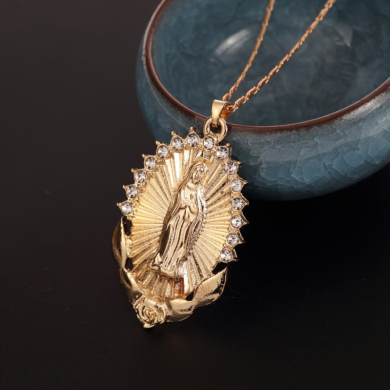 1pc Unique Virgin Mary Pendant Necklace - Three Colors Available, Stainless Steel Chain, Religious Symbol, Men's Fashion Jewelry, Ideal Gift