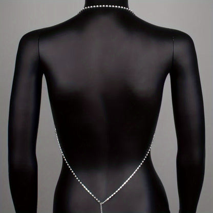 Sexy Rhinestone Body Chain Necklace for Women - Sparkling Silver Plated Alloy, Perfect for Beachwear, Nightclubs, and Parties, Beachwear Jewelry|Rhinestone Choker|Detailed Chain Design, Beach Jewelry