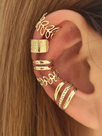 Five Pcs Set Golden Silvery Black Ear Bone Clip Vintage Boho Style Cuff Earring Non Piercing Daily Small Simple Elegant Jewelry For Women