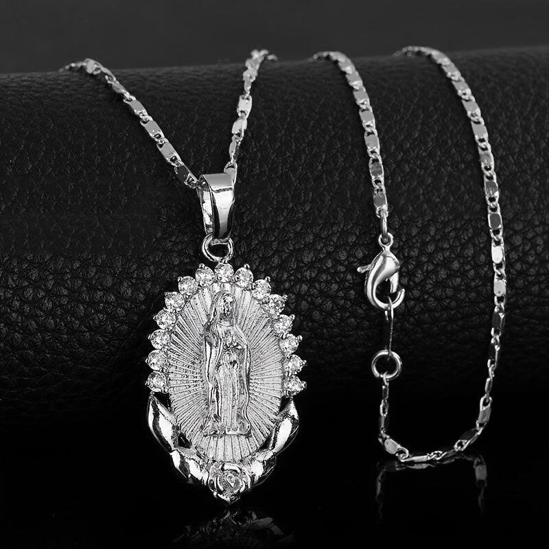 1pc Unique Virgin Mary Pendant Necklace - Three Colors Available, Stainless Steel Chain, Religious Symbol, Men's Fashion Jewelry, Ideal Gift