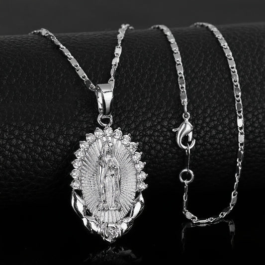 1pc Unique Virgin Mary Pendant Necklace - Three Colors Available, Stainless Steel Chain, Religious Symbol, Men's Fashion Jewelry, Ideal Gift