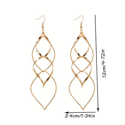 Pair of Golden/Silvery Hollow Twisted Dangle Earrings, Bohemian Elegant Iron Jewelry, Creative Female Gift with Unique Style