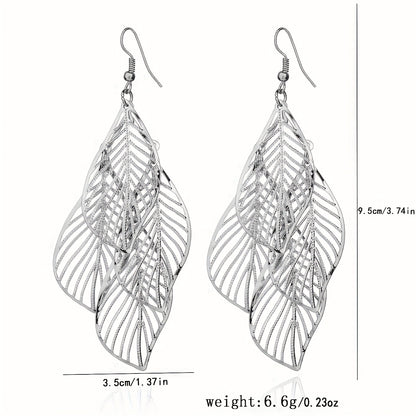 1pair Dangle Earrings Leaf Hallowed Out Design Alloy Earrings Retro Elegant Style Jewelry Trendy Gift For Women