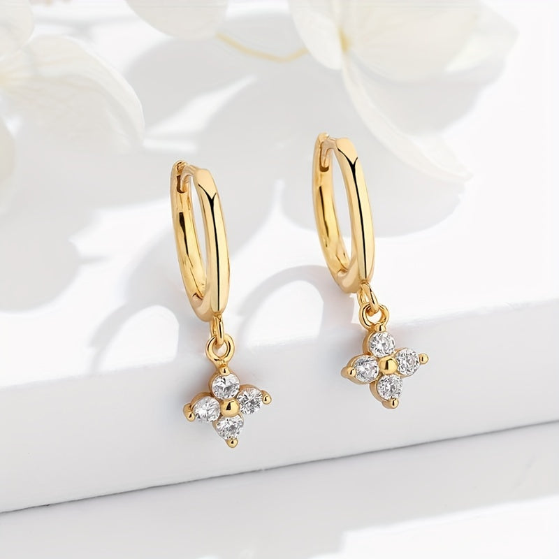 Sparkling Zircon Decor Dangle Earrings Luxury Japanese / Korean Style Copper Plated Jewelry Daily Casual