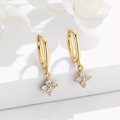 Sparkling Zircon Decor Dangle Earrings Luxury Japanese / Korean Style Copper Plated Jewelry Daily Casual