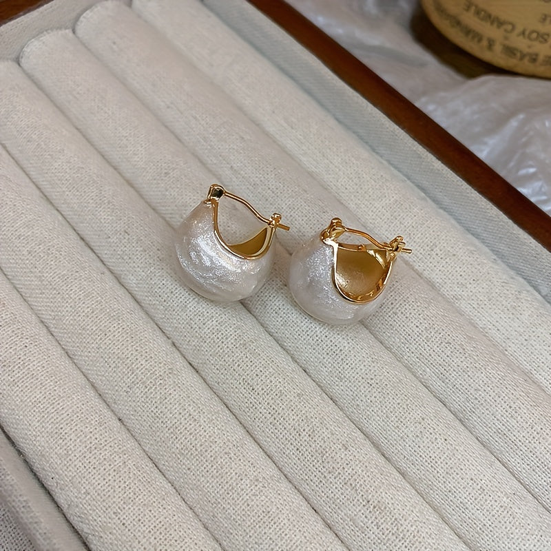 Chunky Enamel Hoop Earrings Simple Japanese / Korean Style Copper 18K Gold Plated Jewelry Trendy Female Gift