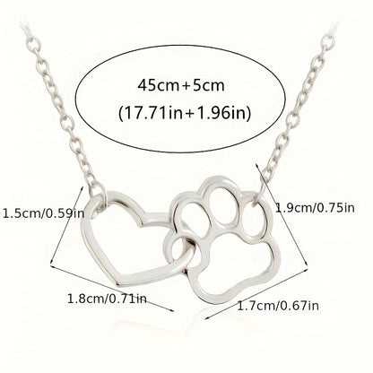 Simple Design Cute Dog Footprint Heart Shape Pendant Necklace Female Jewelry, Mother's Day Gift, Birthday Gift