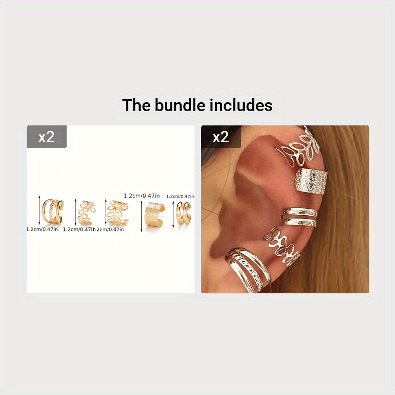 Five Pcs Set Golden Silvery Black Ear Bone Clip Vintage Boho Style Cuff Earring Non Piercing Daily Small Simple Elegant Jewelry For Women
