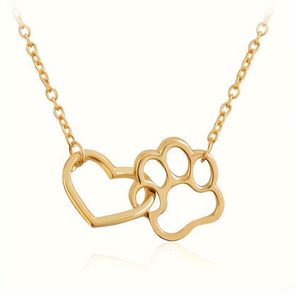 Simple Design Cute Dog Footprint Heart Shape Pendant Necklace Female Jewelry, Mother's Day Gift, Birthday Gift
