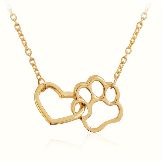 Simple Design Cute Dog Footprint Heart Shape Pendant Necklace Female Jewelry, Mother's Day Gift, Birthday Gift