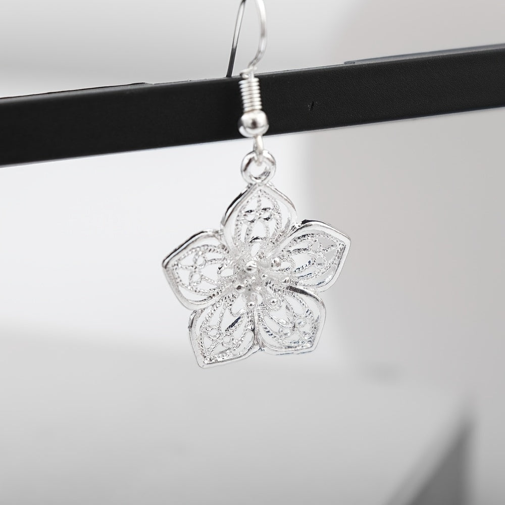 Boho Hollow Flower Shape Earrings Vintage Silver Plated Jewelry For Women
