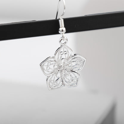 Boho Hollow Flower Shape Earrings Vintage Silver Plated Jewelry For Women
