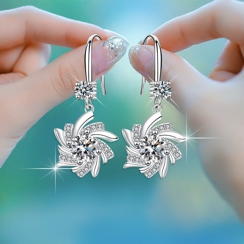 Elegant Waterdrop zirconia Blue Snowflake Earrings 18K Gold Plated Floral Ear Jewelry