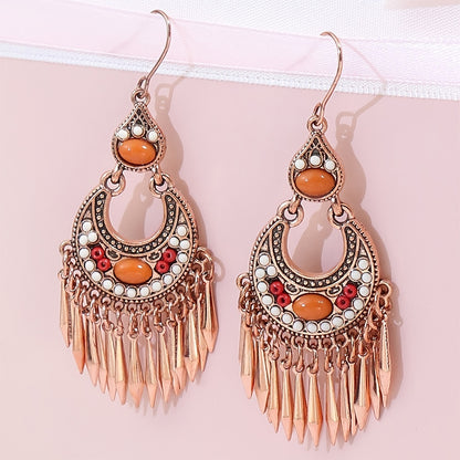 Boho Geometric Waterdrop Tassel Earrings for Women - Vintage Style Ear Jewelry