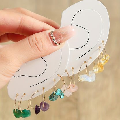6 Pairs Natural Raw Stone Hoop Earrings Elegant Vocational Temperament Creative Exquisite Gift For Women Personality Jewelry