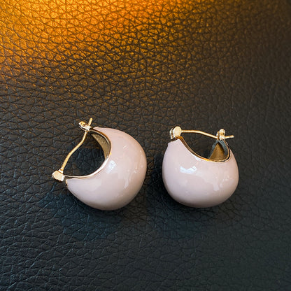 Chunky Enamel Hoop Earrings Simple Japanese / Korean Style Copper 18K Gold Plated Jewelry Trendy Female Gift