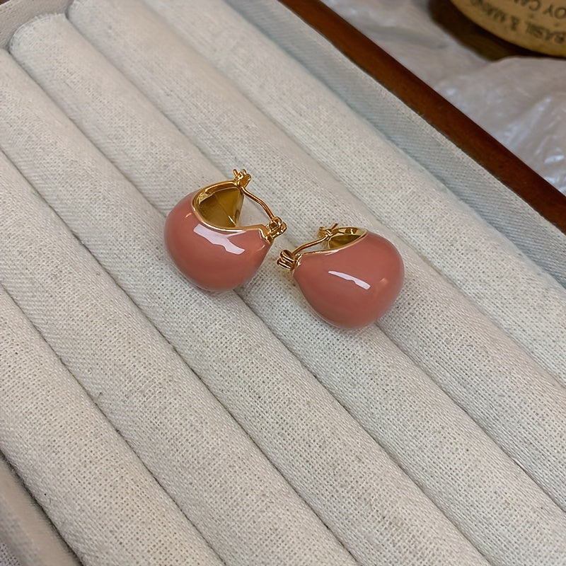 Chunky Enamel Hoop Earrings Simple Japanese / Korean Style Copper 18K Gold Plated Jewelry Trendy Female Gift