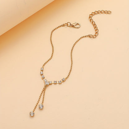 1pc Elegant Simple Style Silvery Plated Copper Anklet with Rhinestone Tassel Chain, Fashionable Claw Chain for Women