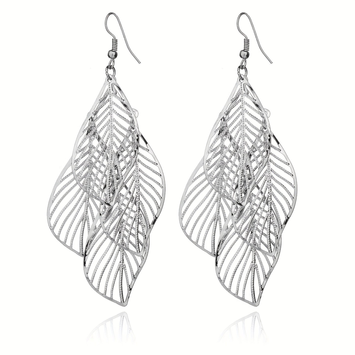 1pair Dangle Earrings Leaf Hallowed Out Design Alloy Earrings Retro Elegant Style Jewelry Trendy Gift For Women